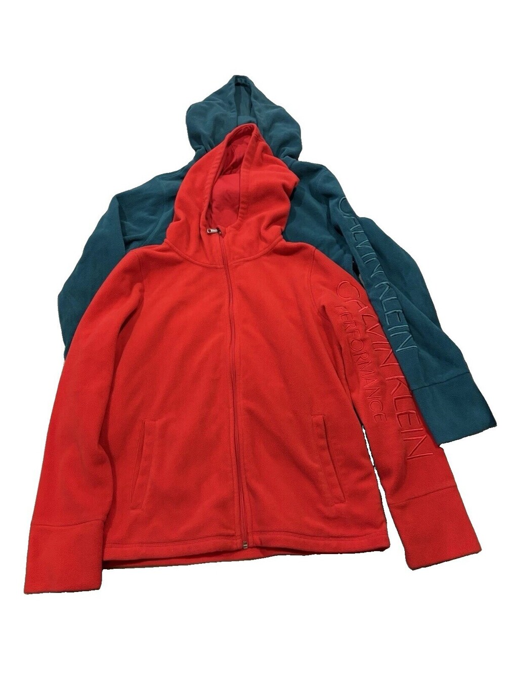 LOT OF 2 Calvin Klein Size L Performance Full Zip Fleece Women's Hooded Jacket